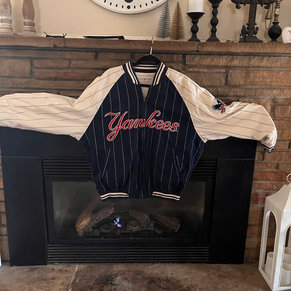 Navy and White Pinstripe Baseball Jacket - Picture 4 of 4